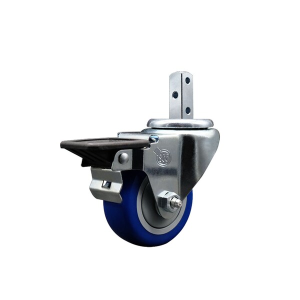 3'' Blue Polyurethane Wheel Swivel 7/8'' Square Stem Caster with Brake